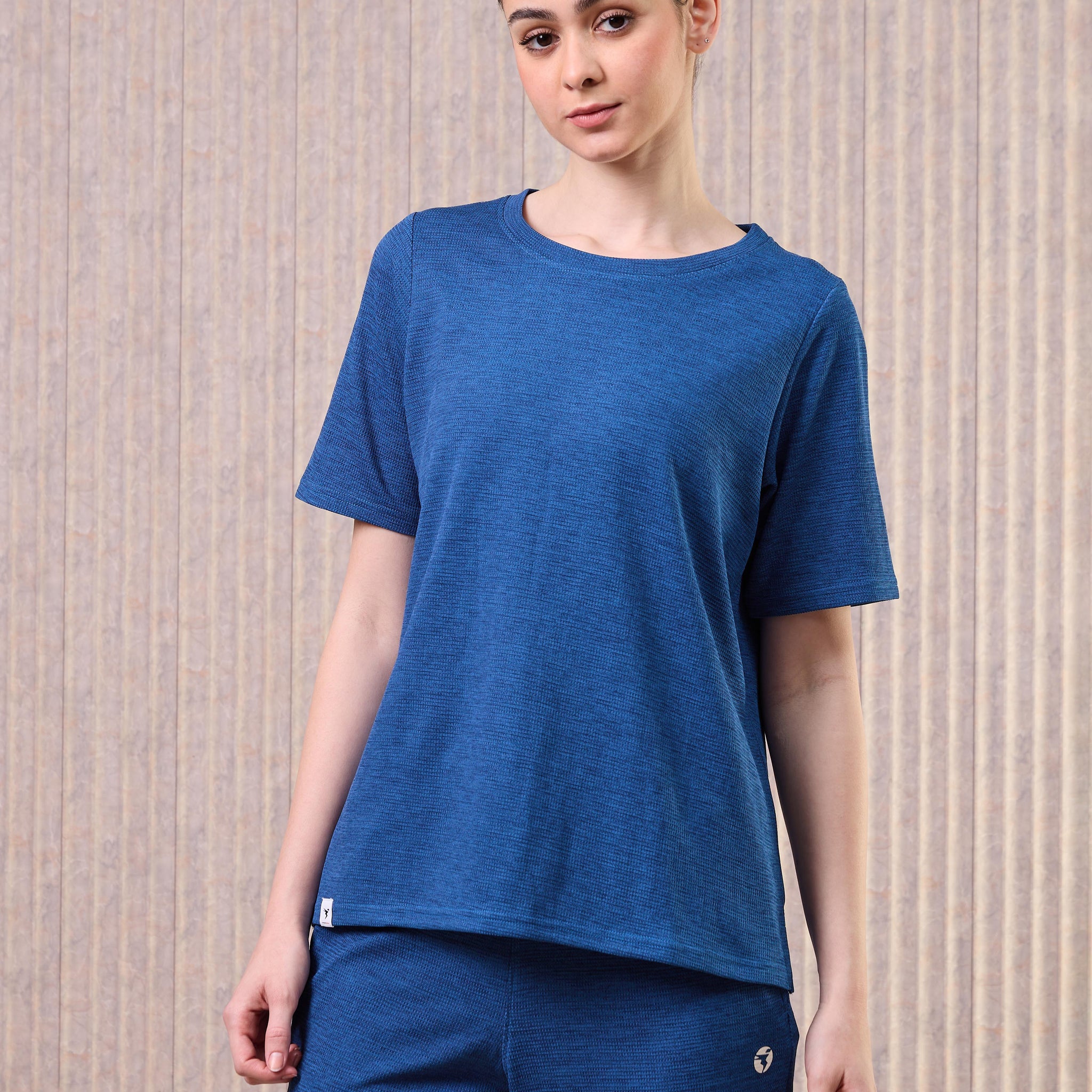 Women Cubic Melange Relaxed Fit Round Neck T-shirt with DOUBLE COOL