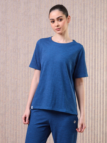 Women Cubic Melange Relaxed Fit Round Neck T-shirt with DOUBLE COOL