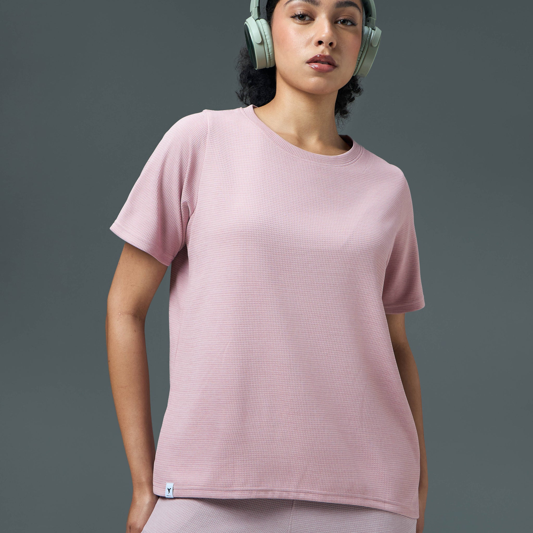 Women Cubic Melange Relaxed Fit Round Neck T-shirt with DOUBLE COOL