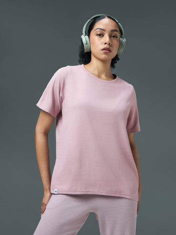 Women Cubic Melange Relaxed Fit Round Neck T-shirt with DOUBLE COOL