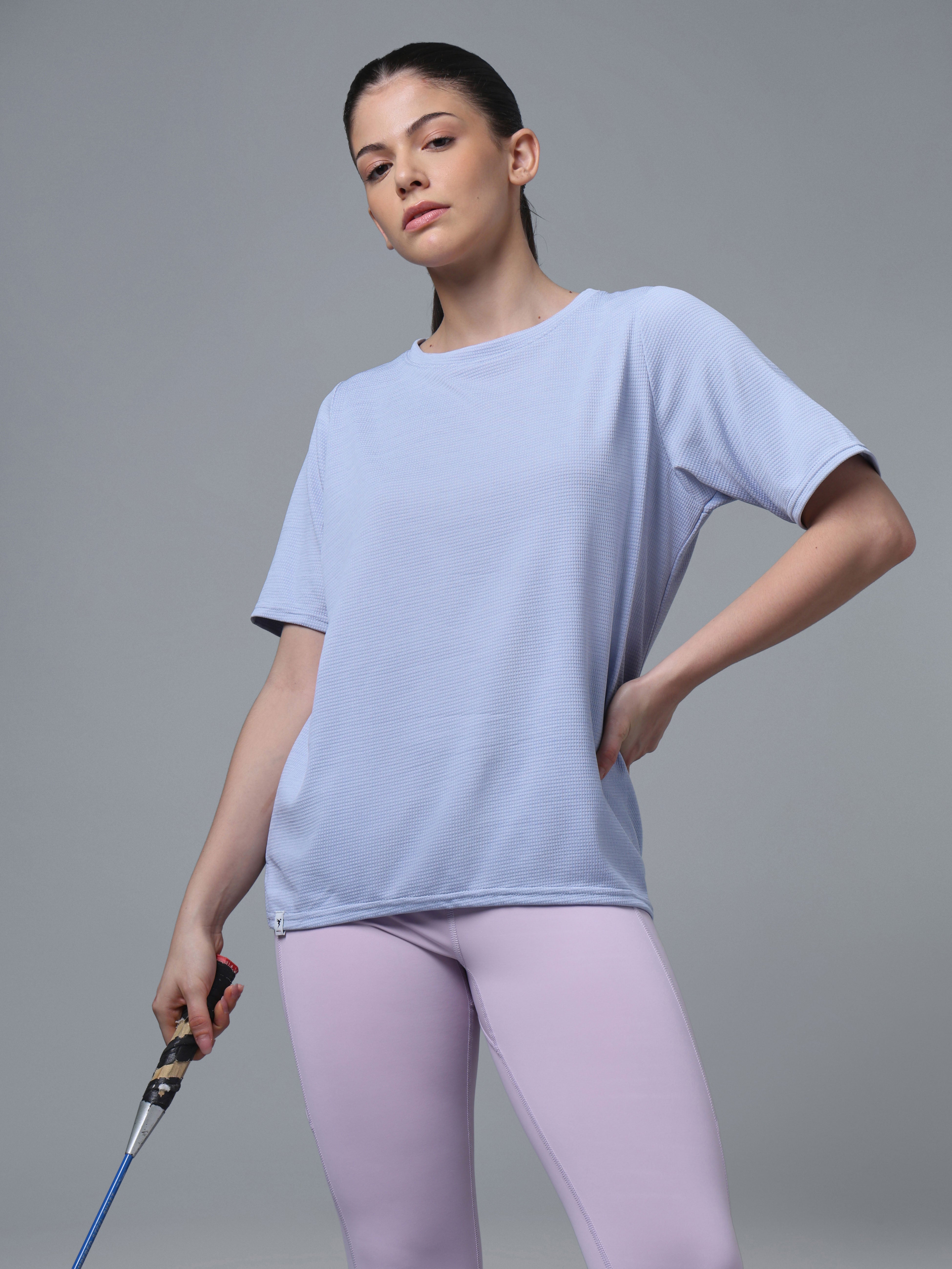 Women Cubic Melange Relaxed Fit Round Neck T-shirt with DOUBLE COOL