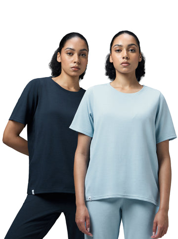 Women Pack of 2 Relaxed Fit Cubic Melange Round Neck T-shirt with DOUBLE COOL