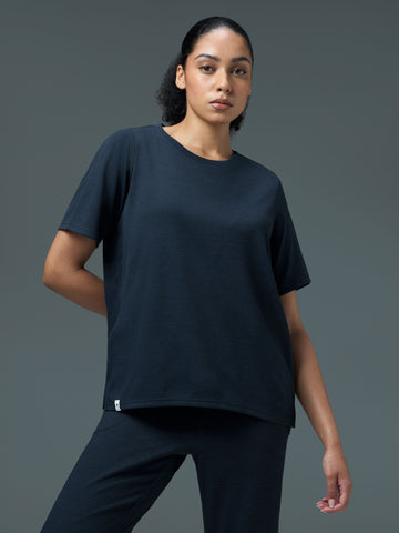 Women Cubic Melange Relaxed Fit Round Neck T-shirt with DOUBLE COOL