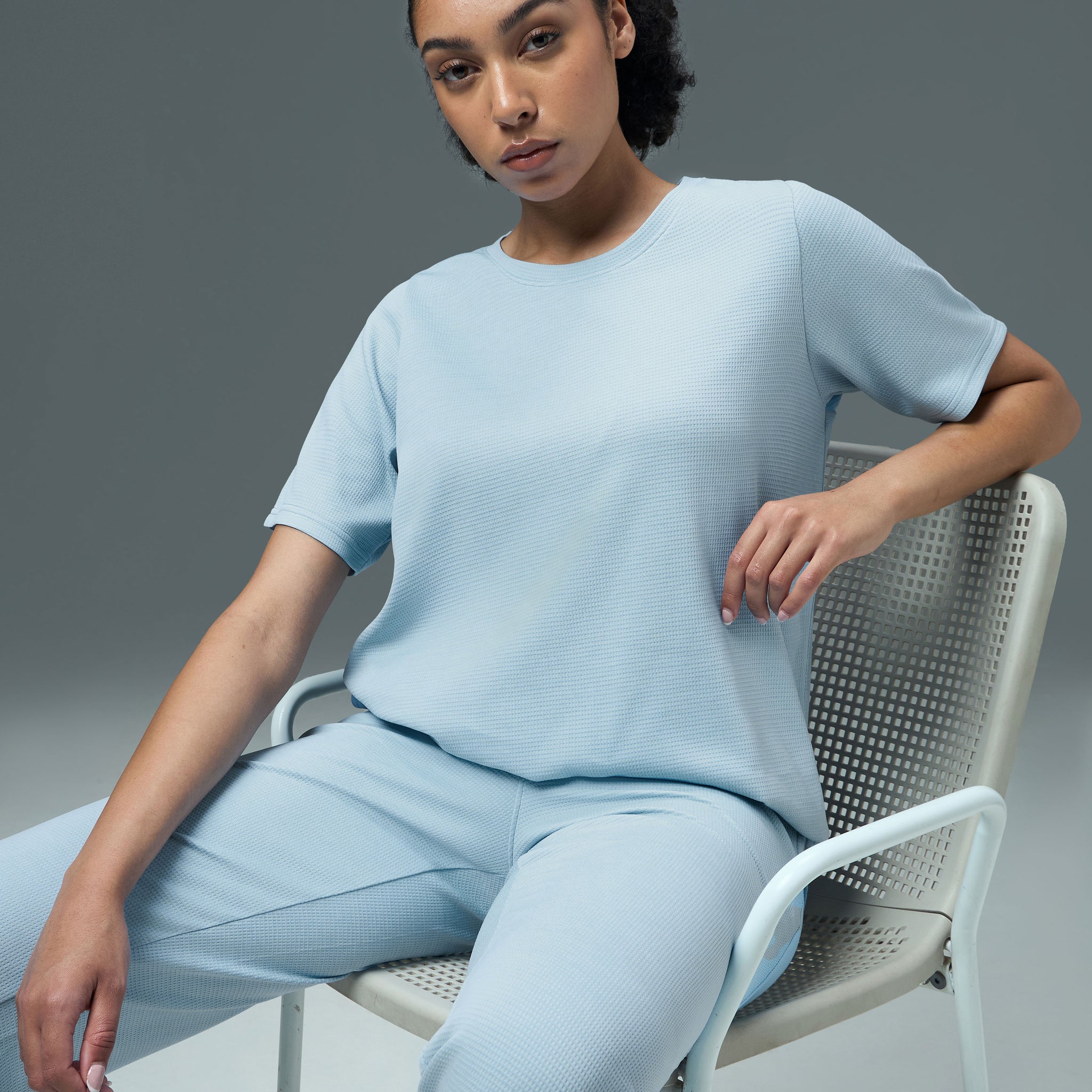 Women Cubic Melange Relaxed Fit Round Neck T-shirt with DOUBLE COOL