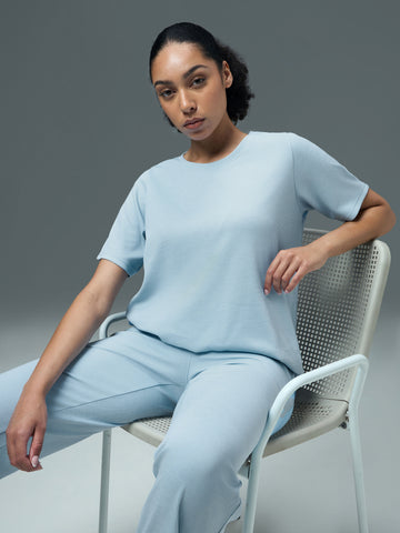 Women Cubic Melange Relaxed Fit Round Neck T-shirt with DOUBLE COOL