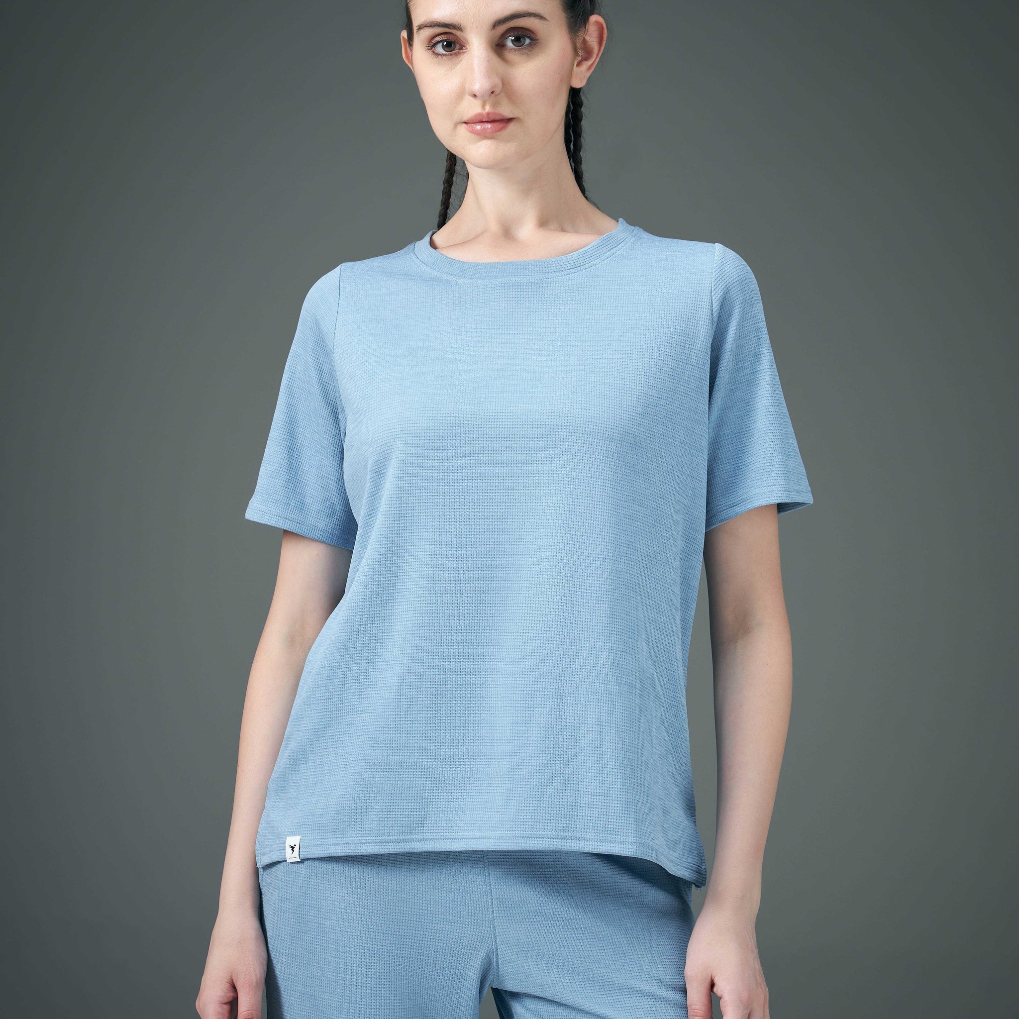 Women Cubic Melange Relaxed Fit Round Neck T-shirt with DOUBLE COOL