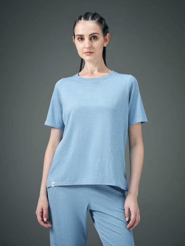 Women Cubic Melange Relaxed Fit Round Neck T-shirt with DOUBLE COOL