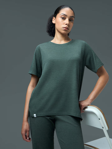 Women Cubic Melange Relaxed Fit Round Neck T-shirt with DOUBLE COOL