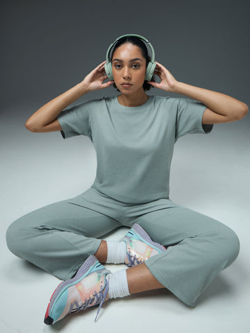 Women Cubic Melange Relaxed Fit Round Neck T-shirt with DOUBLE COOL