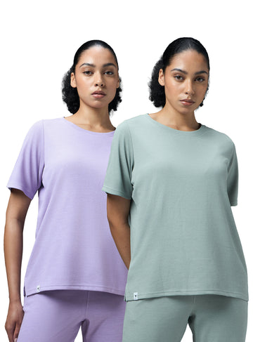 Women Pack of 2 Relaxed Fit Cubic Melange Round Neck T-shirt with DOUBLE COOL