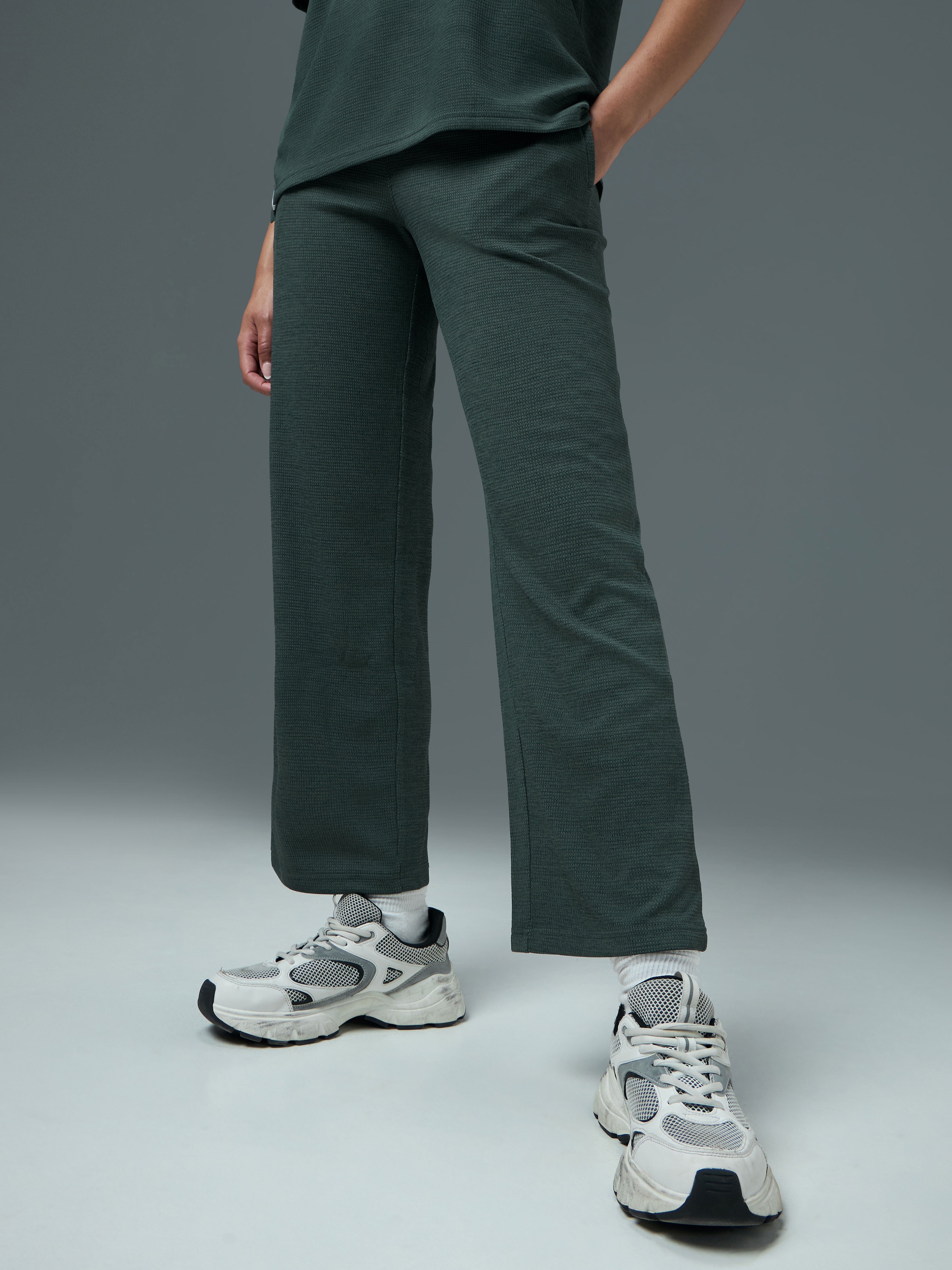 Women Cubic Melange Relaxed Fit Trackpants with DOUBLE COOL