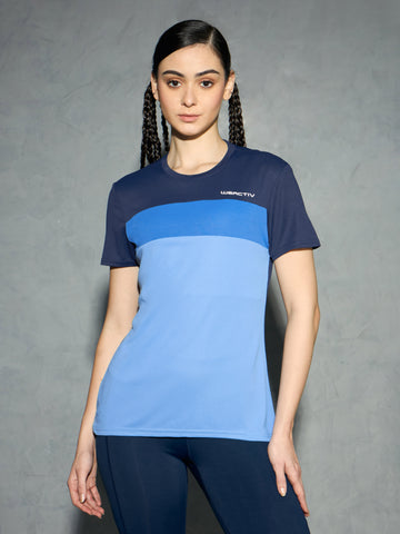 Women Colorblock Slim Fit Round Neck Sports T-shirt with TECHNOCOOL+