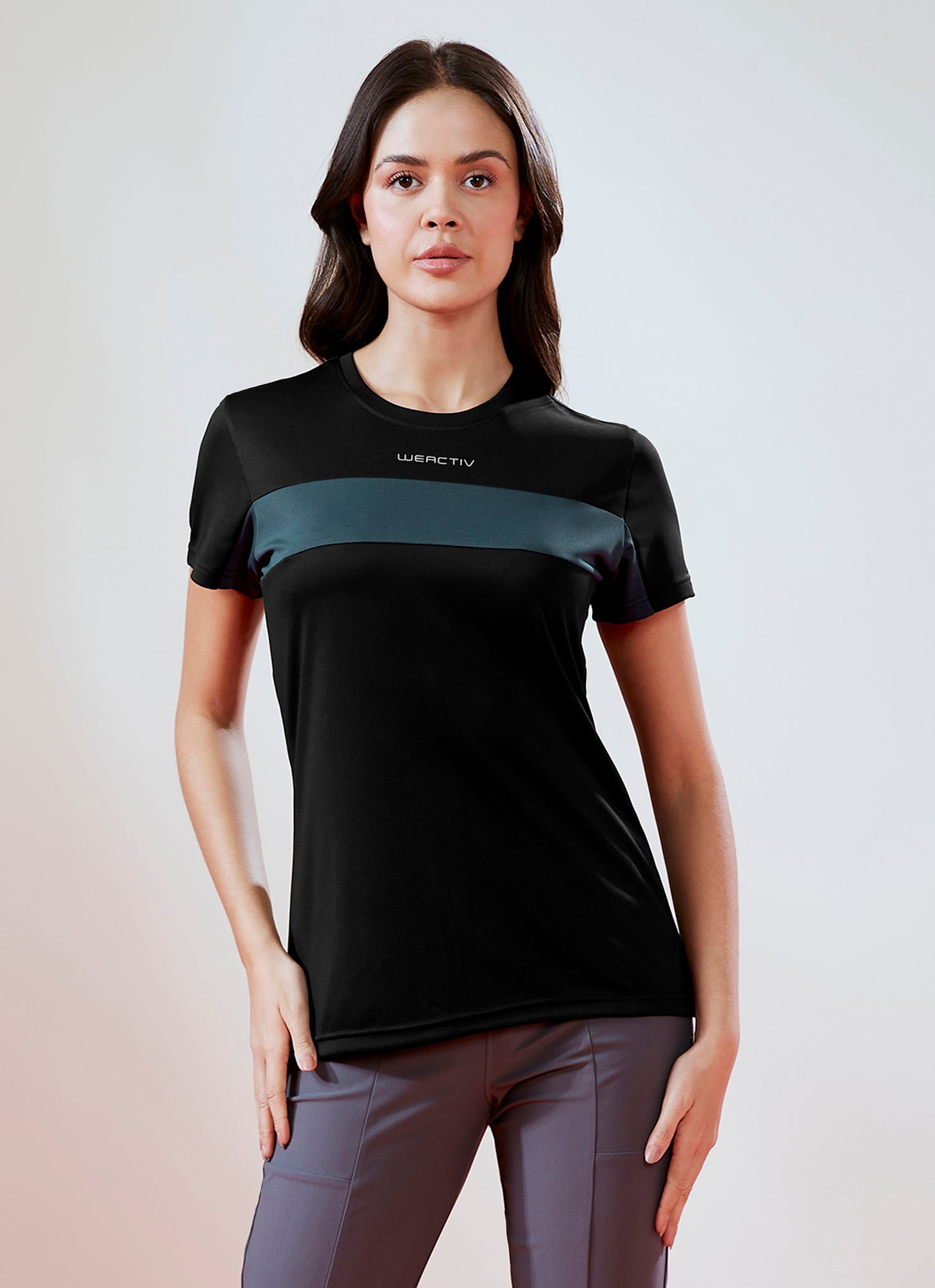 Women Solid Slim Fit Round Neck T-shirt with TECHNO COOL