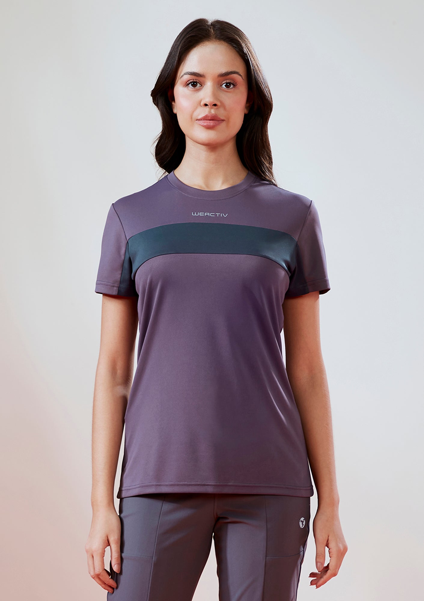 Women Solid Slim Fit Round Neck T-shirt with TECHNO COOL
