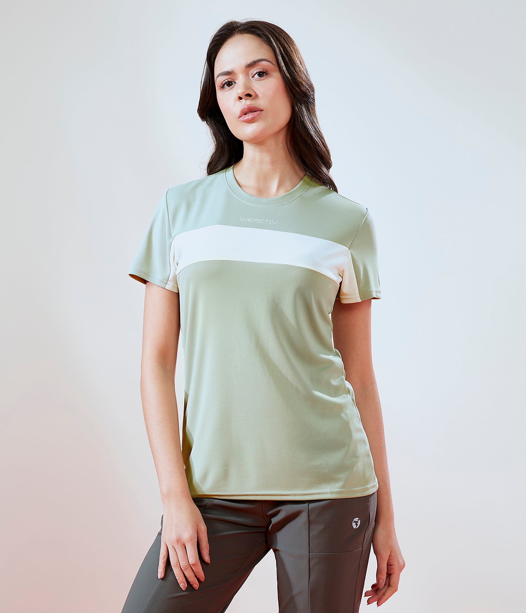 Women Solid Slim Fit Round Neck T-shirt with TECHNO COOL