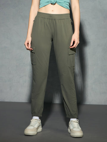 Women Solid Slim Fit Cargo Trackpants with TECHNO GUARD