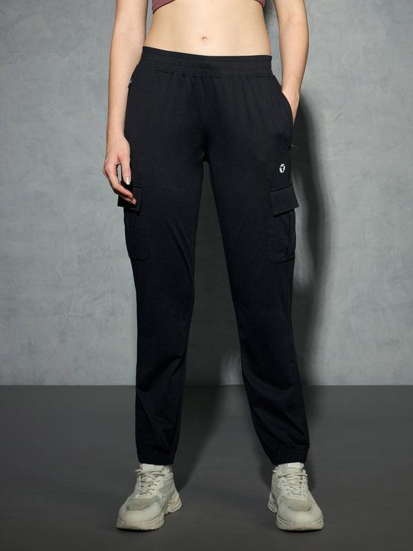 Women Solid Slim Fit Cargo Trackpants with TECHNO GUARD