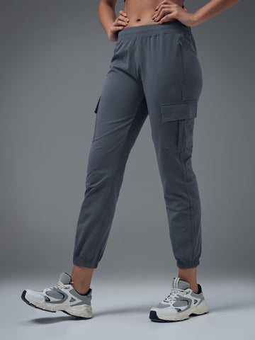 Women Solid Slim Fit Cargo Trackpants with TECHNO GUARD