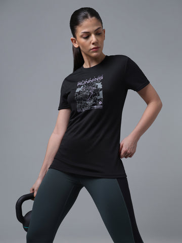 Women Printed Slim Fit Round Neck T-shirt with TECHNOCOOL+