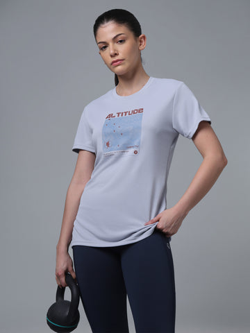 Women Printed Slim Fit Round Neck T-shirt with TECHNOCOOL+