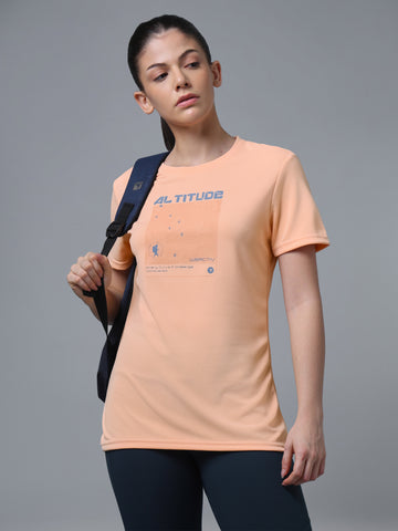 Women Printed Slim Fit Round Neck T-shirt with TECHNOCOOL+