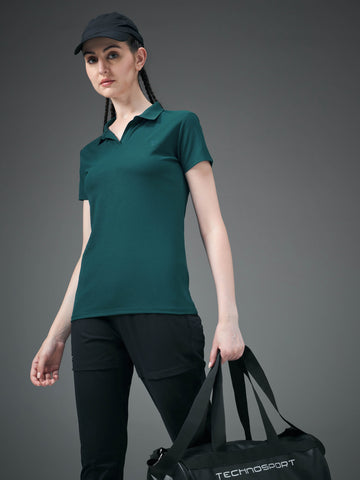 Women Solid Slim Fit Polo T-shirt with MATPIQ