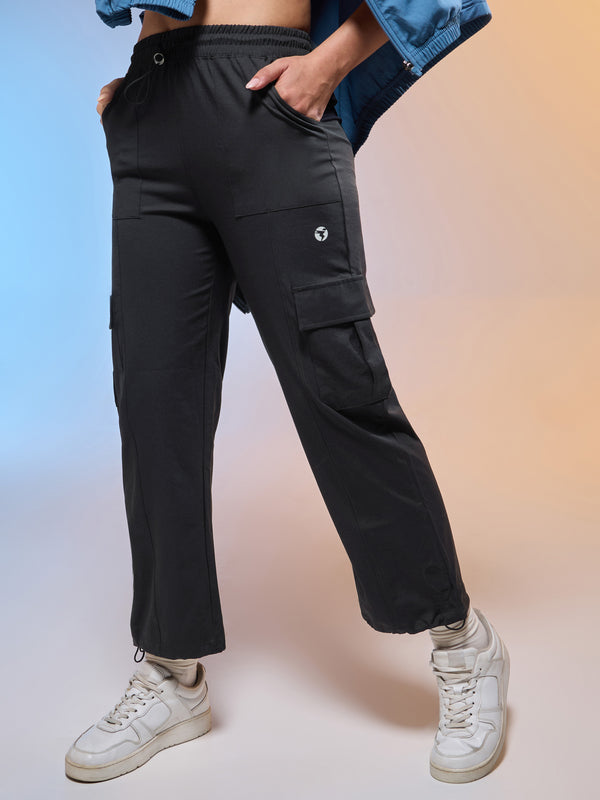 Women Solid Slim Fit Sports Cargo Trackpants with TS FLEXI