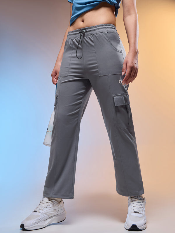 Women Solid Slim Fit Sports Cargo Trackpants with TS FLEXI