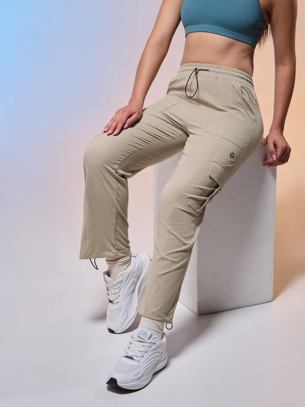 Women Solid Slim Fit Sports Cargo Trackpants with TS FLEXI