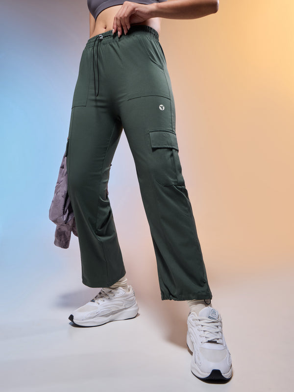 Women Solid Slim Fit Sports Cargo Trackpants with TS FLEXI