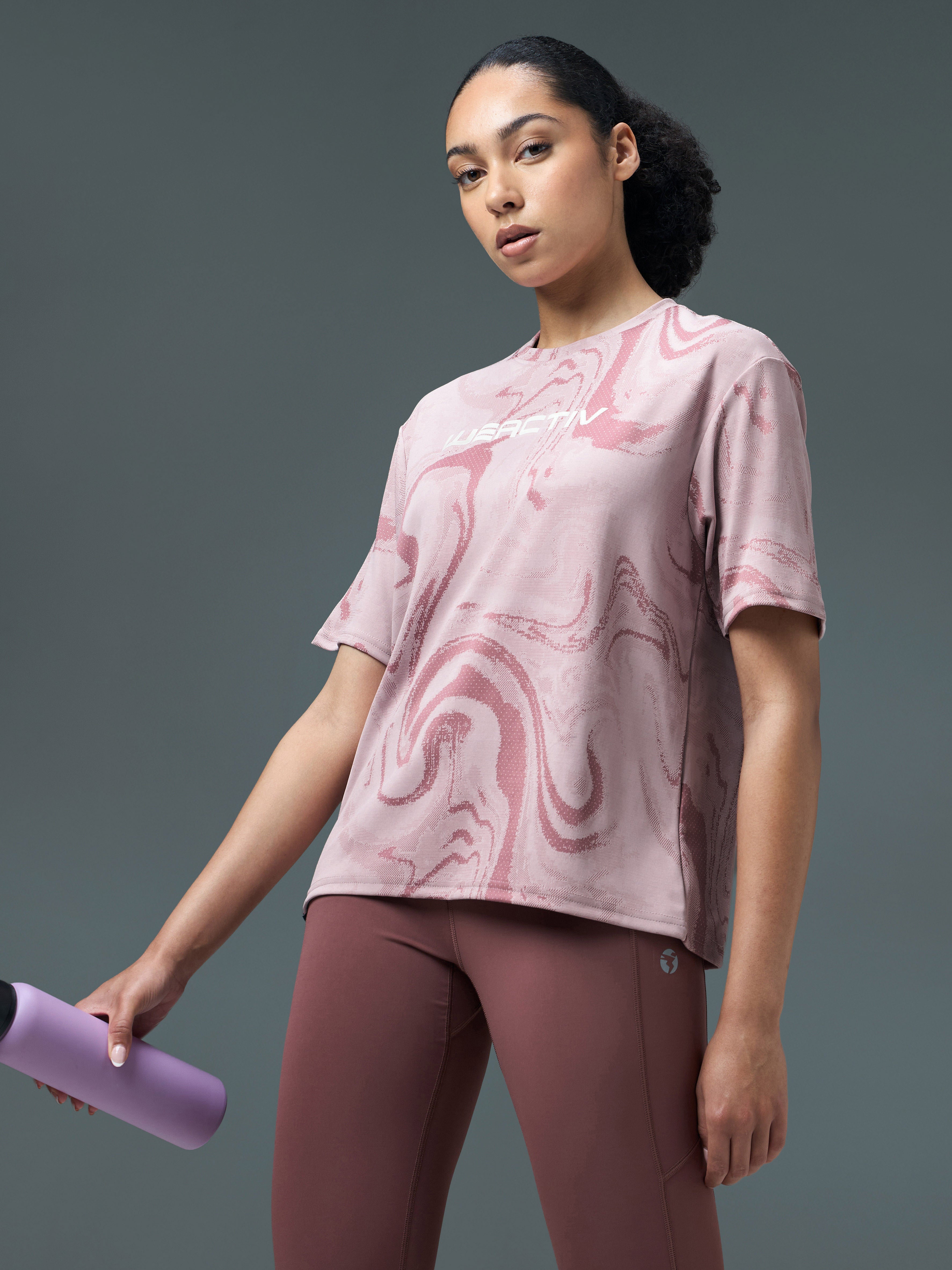 Women Jacquard Boxy Fit Round Neck T-shirt with DOUBLE COOL