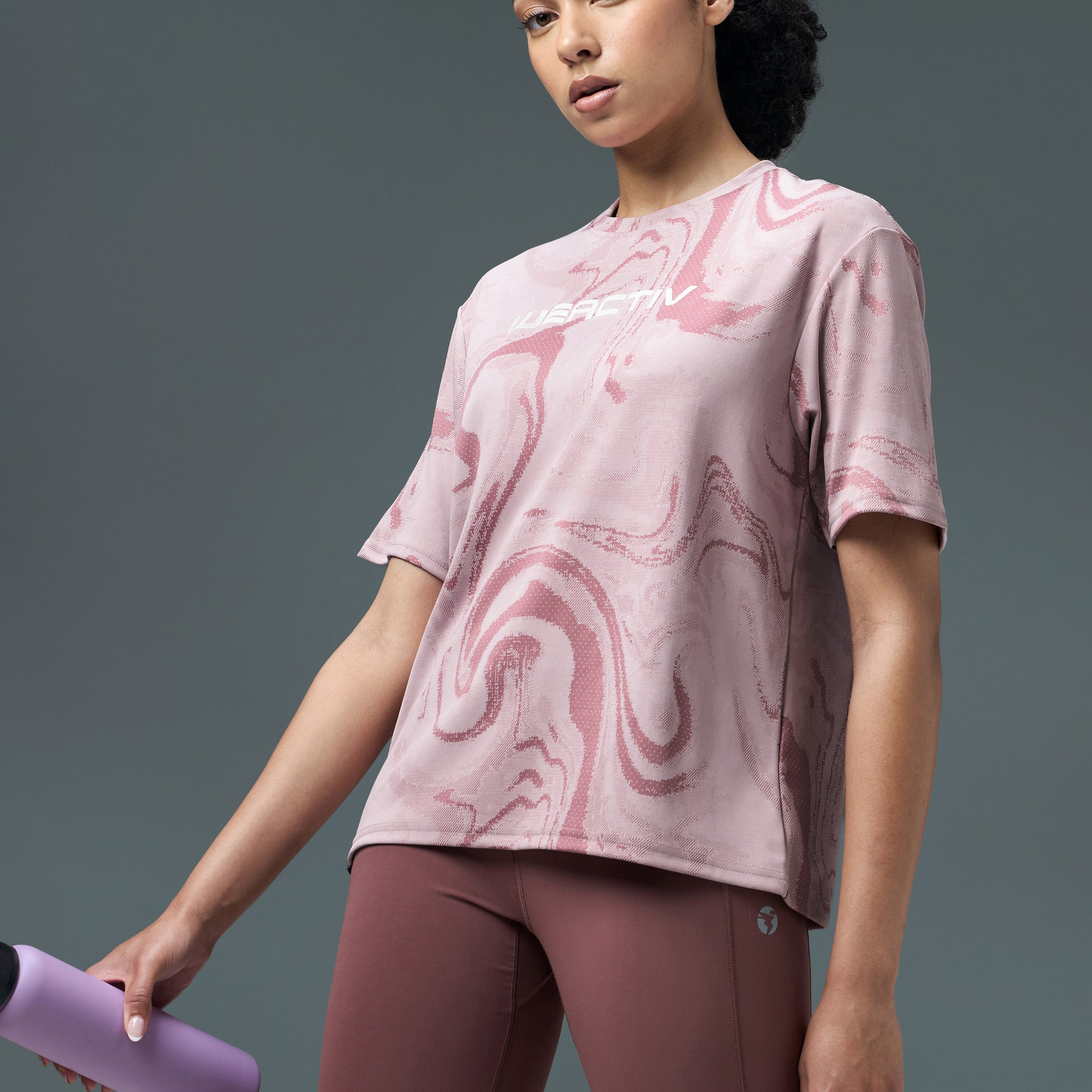 Women Jacquard Boxy Fit Round Neck T-shirt with DOUBLE COOL