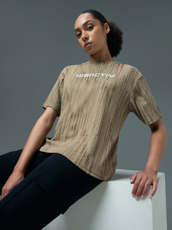 Women Jacquard Boxy Fit Round Neck T-shirt with DOUBLE COOL