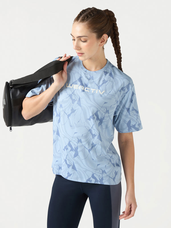 Women Jacquard Boxy Fit Round Neck T-shirt with DOUBLE COOL