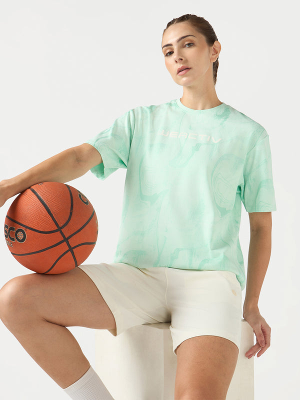 Women Jacquard Boxy Fit Round Neck T-shirt with DOUBLE COOL