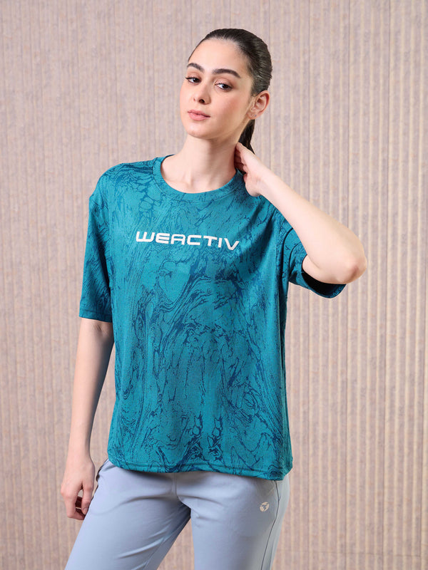 Women Jacquard Boxy Fit Round Neck T-shirt with DOUBLE COOL
