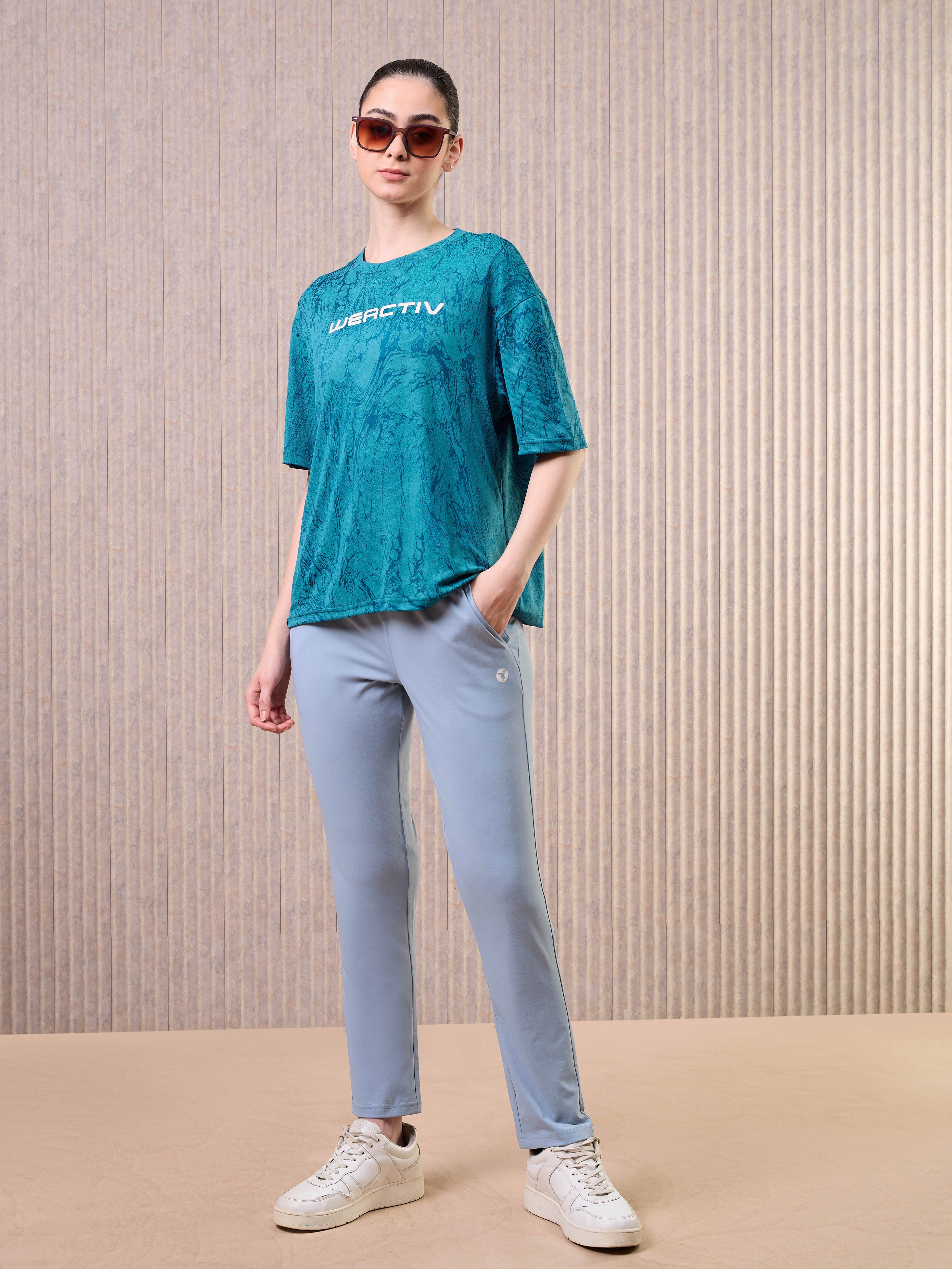 Women Jacquard Boxy Fit Round Neck T-shirt with DOUBLE COOL