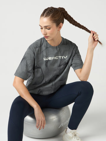 Women Jacquard Boxy Fit Round Neck T-shirt with DOUBLE COOL