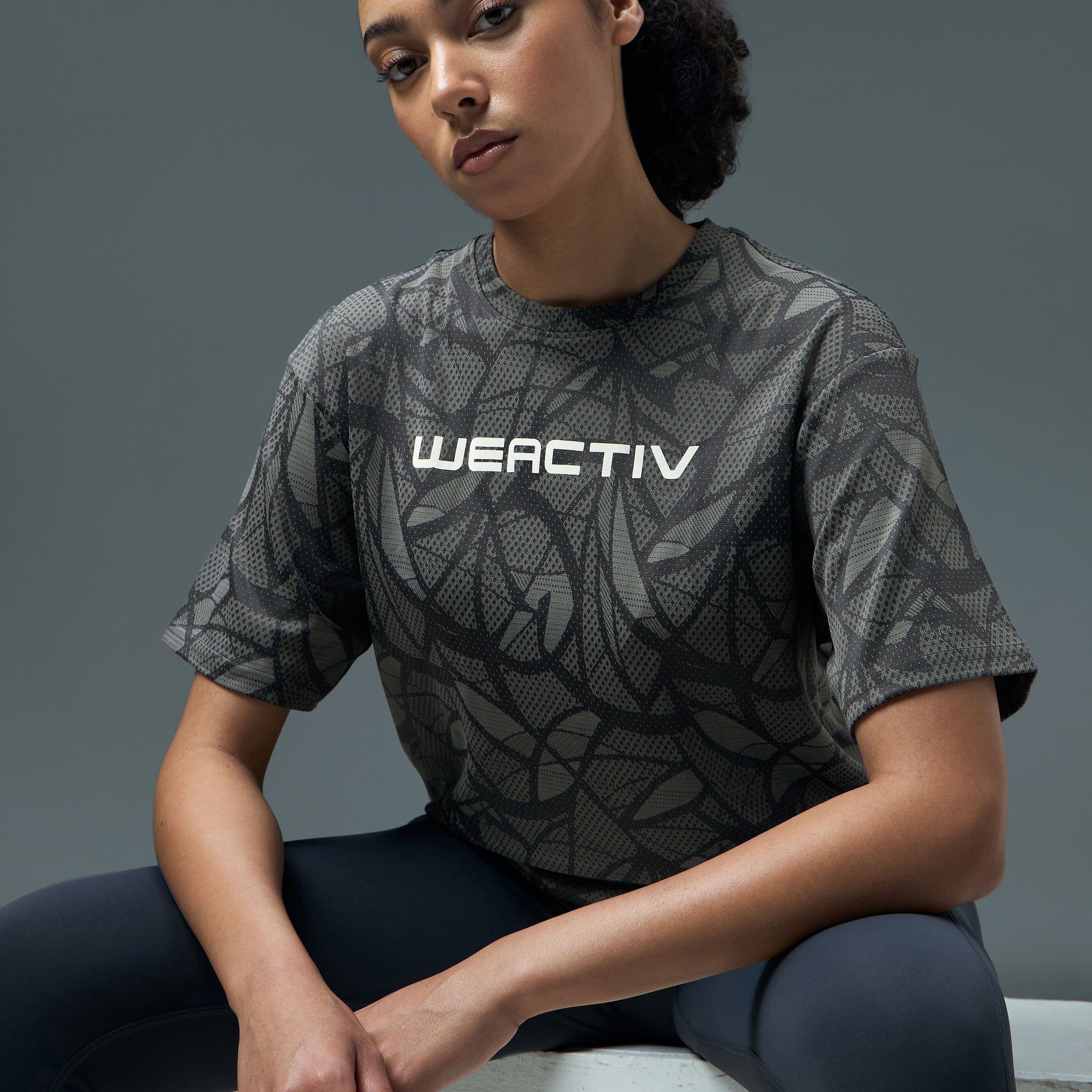 Women Jacquard Boxy Fit Round Neck T-shirt with DOUBLE COOL