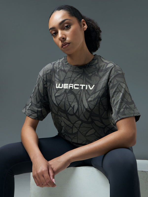 Women Jacquard Boxy Fit Round Neck T-shirt with DOUBLE COOL