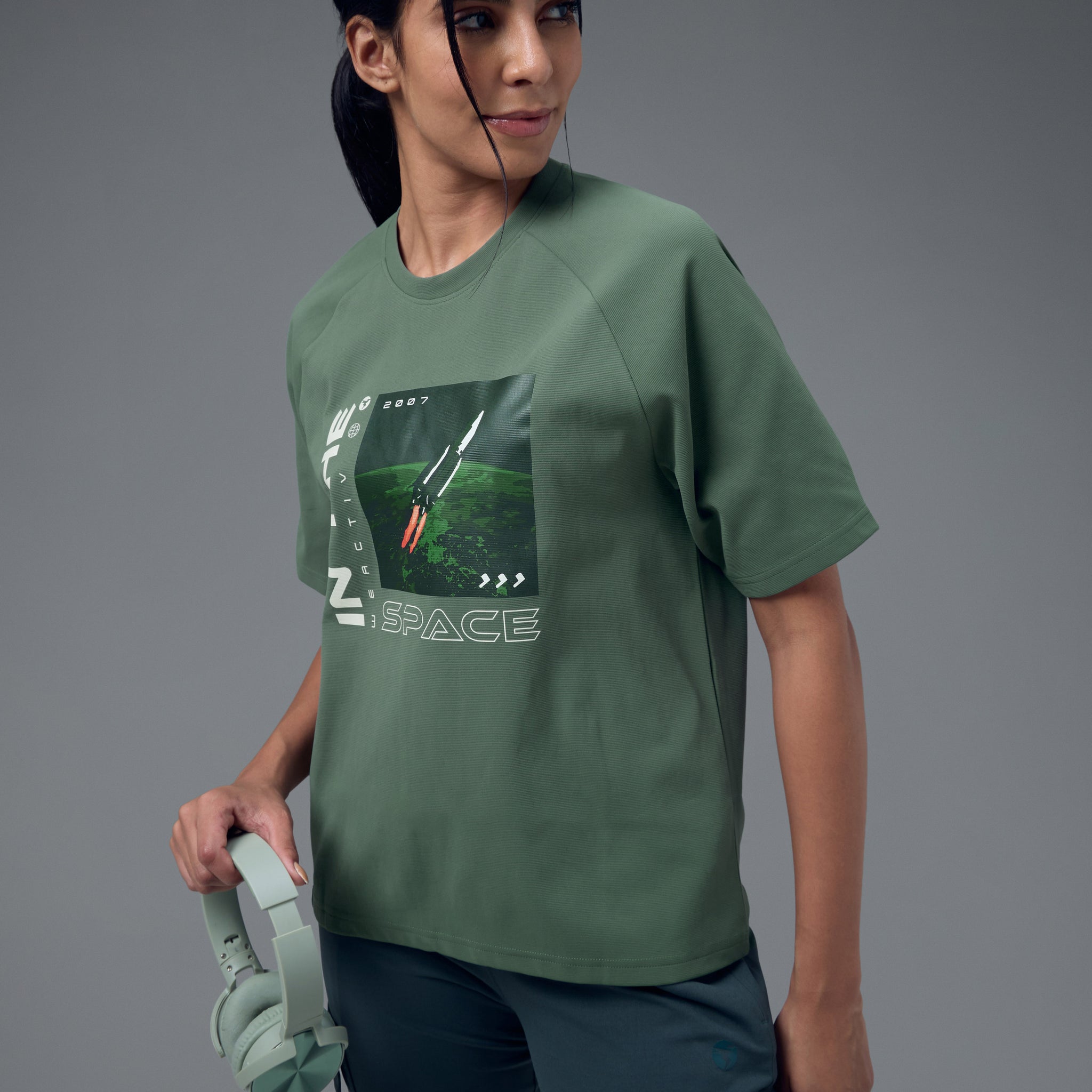 Women Printed Relaxed Fit Round Neck T-shirt with ELASTOPLUS