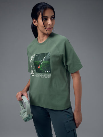 Women Printed Relaxed Fit Round Neck T-shirt with ELASTOPLUS