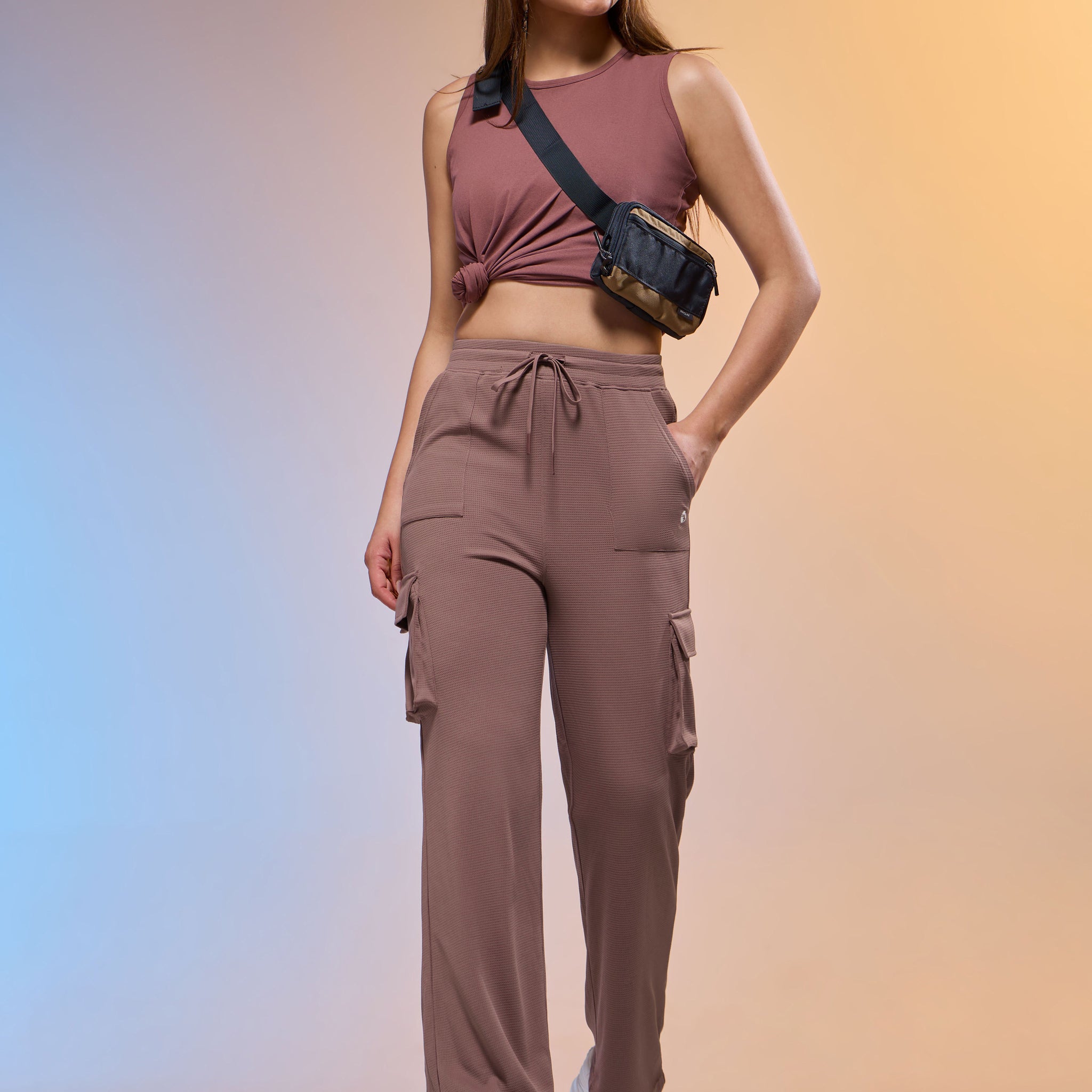 Women Solid Straight Fit Cargo Trackpants with TECHNOCOOL+