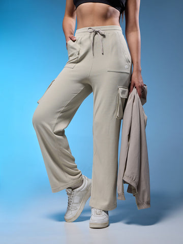 Women Solid Straight Fit Cargo Trackpants with TECHNOCOOL+