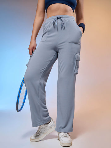 Women Solid Straight Fit Cargo Trackpants with TECHNOCOOL+