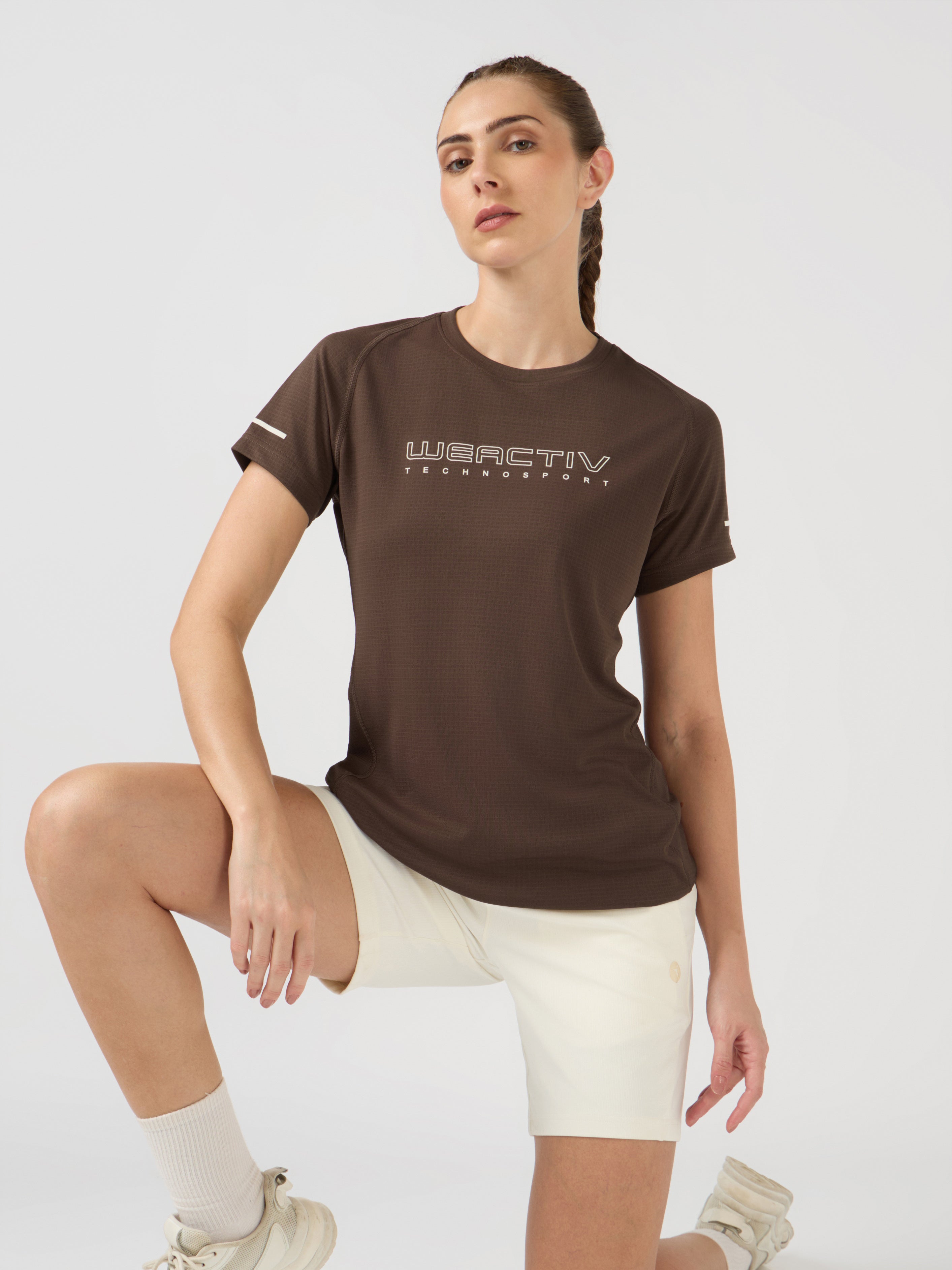 Women Typography Print Regular Fit Round Neck Sports Tee with TECHNOCOOL+