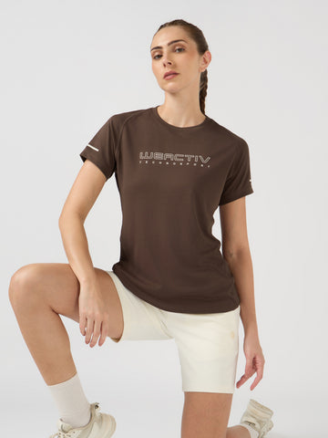 Women Typography Print Regular Fit Round Neck Sports Tee with TECHNOCOOL+
