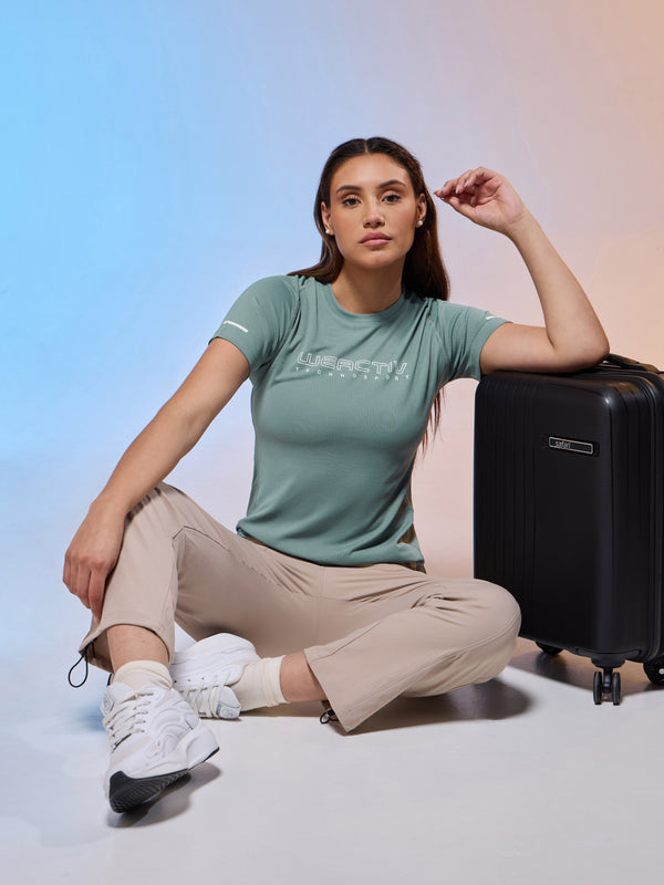 Women Typography Print Regular Fit Round Neck Sports Tee with TECHNOCOOL+