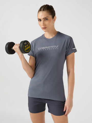 Women Typography Print Regular Fit Round Neck Sports Tee with TECHNOCOOL+