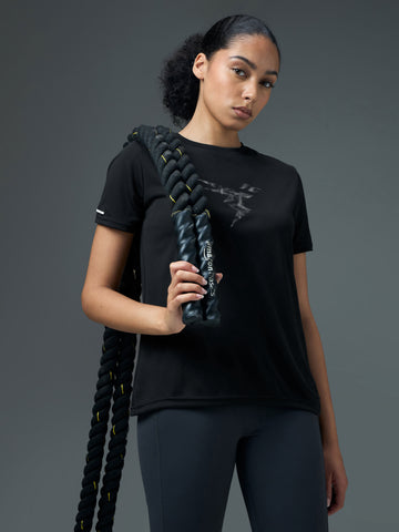 Women Printed Regular Fit Round Neck Sports Tee with TECHNOCOOL+